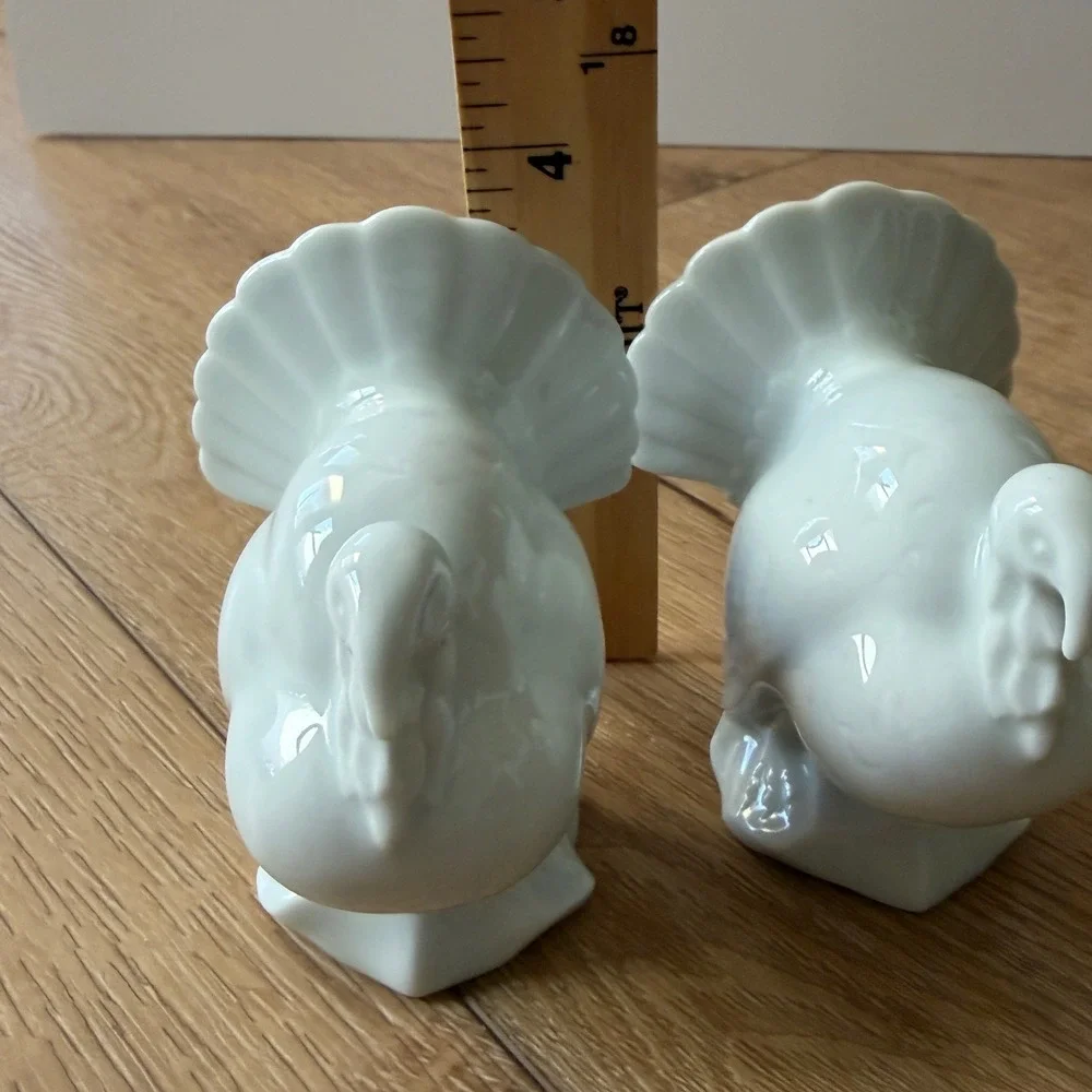 Haviland Limoges France White Porcelain Turkey Figurines Set of 2 Thanksgiving